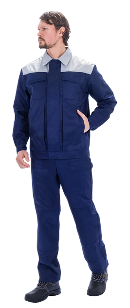 Костюм мужской ТЕХНИК 2 от механических воздействий и ОПЗ (куртка, полукомбинезон), темно-синий/серый Кос 099
