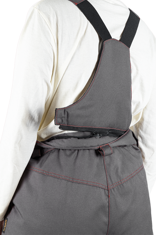 Костюм женский КМ-10 ЛЮКС от пониженных температур воздуха и ветра, механических воздействий и ОПЗ (куртка, брюки), серый/красный/черный